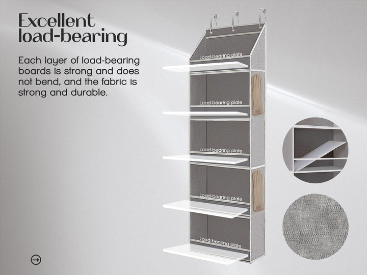 LoforHoney Home Hat Rack for Door, 5-Shelves Hat Organizer for Baseball Caps, Over Door Hat Storage with Clear Window, Cap Holder Organizer, Light Gray, 15.8'x3.1'x49.6'