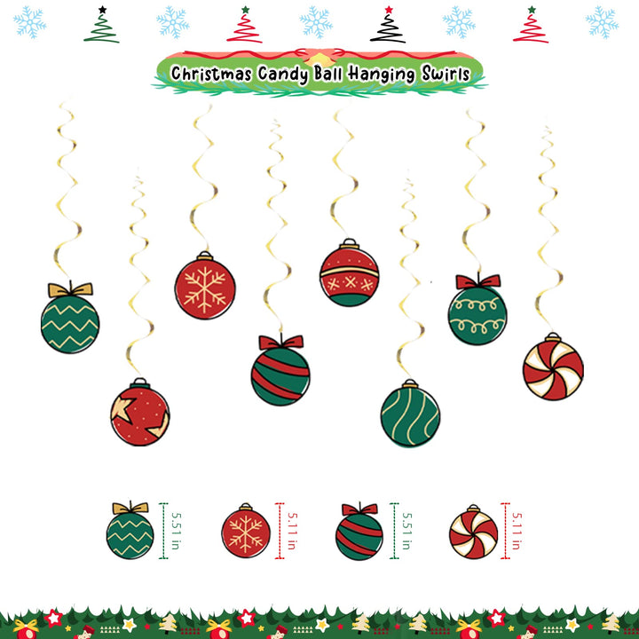 Chilfamy Christmas Decorations, Red Green Merry Christmas Party Banners, Reindeer Snow Garland Banner, Candy Foil Hanging Swirl Decors, Cake Topper for Ugly Sweater X-mas Holiday Home Party Supplies