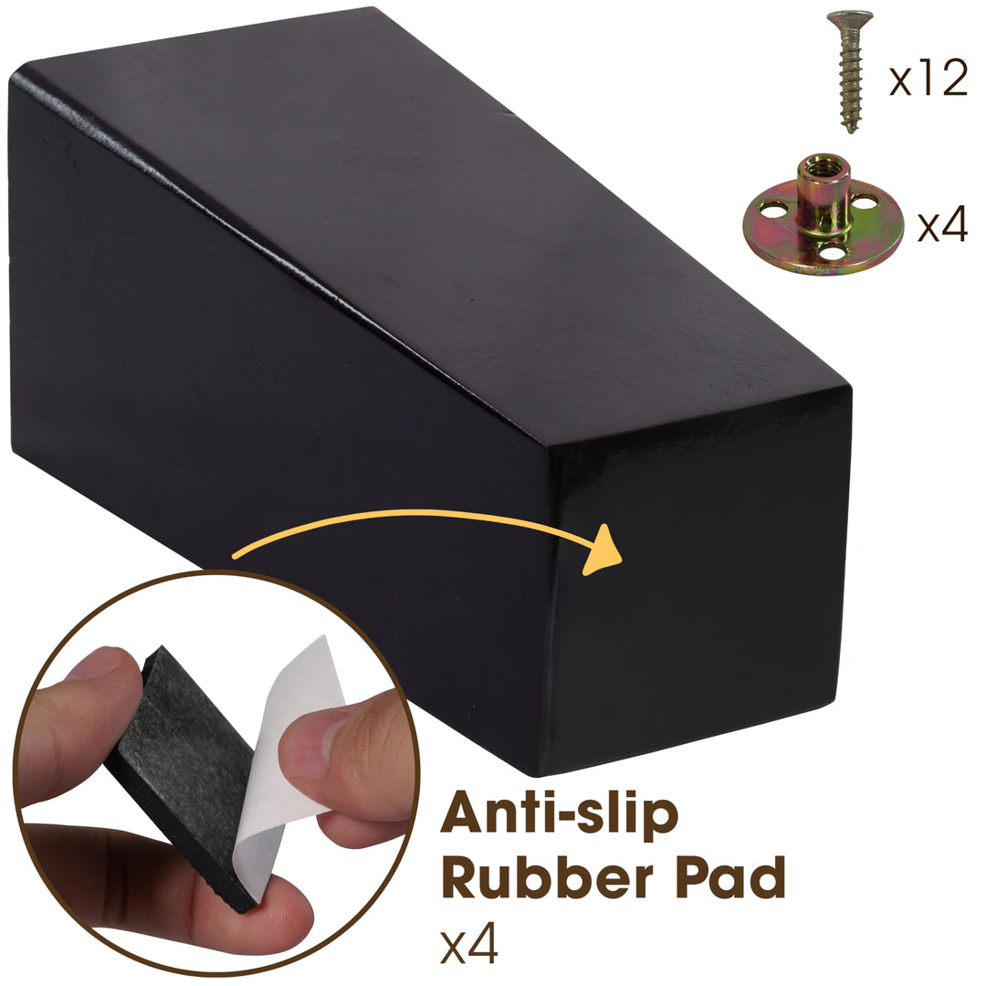 BARIEN 6" Square Mid-Century Modern Wood Furniture Legs - Set of 4, Dark Brown, Bolt-On, Up to 1800lbs Weight Capacity, Ideal for Couches, Armchairs, Sofas & More