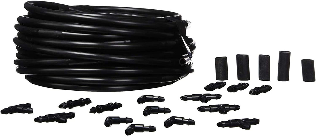 Raindrip R280DT Drip-A-Longâ„¢ 1/4 in. Dripline Kit includes 50 feet of 1/4-Inch Dripline preassembled with 1/2 GPH drippers, 5 Barbed Tees, 5 Barbed Elbows, 5 Barbed Couplings, 5 End Plugs