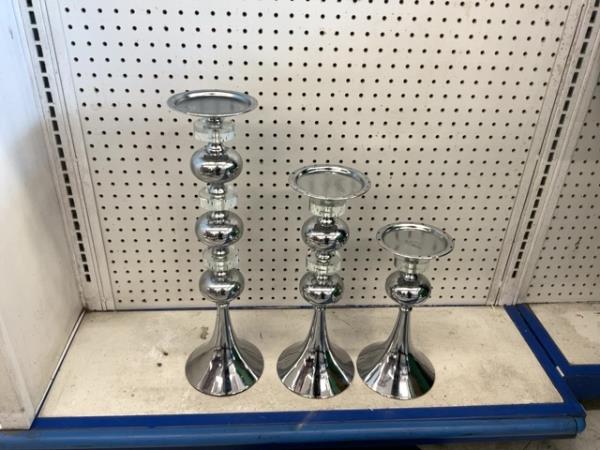 Silver Metal Beaded Candlesticks - Set of 3 Retail $75.00