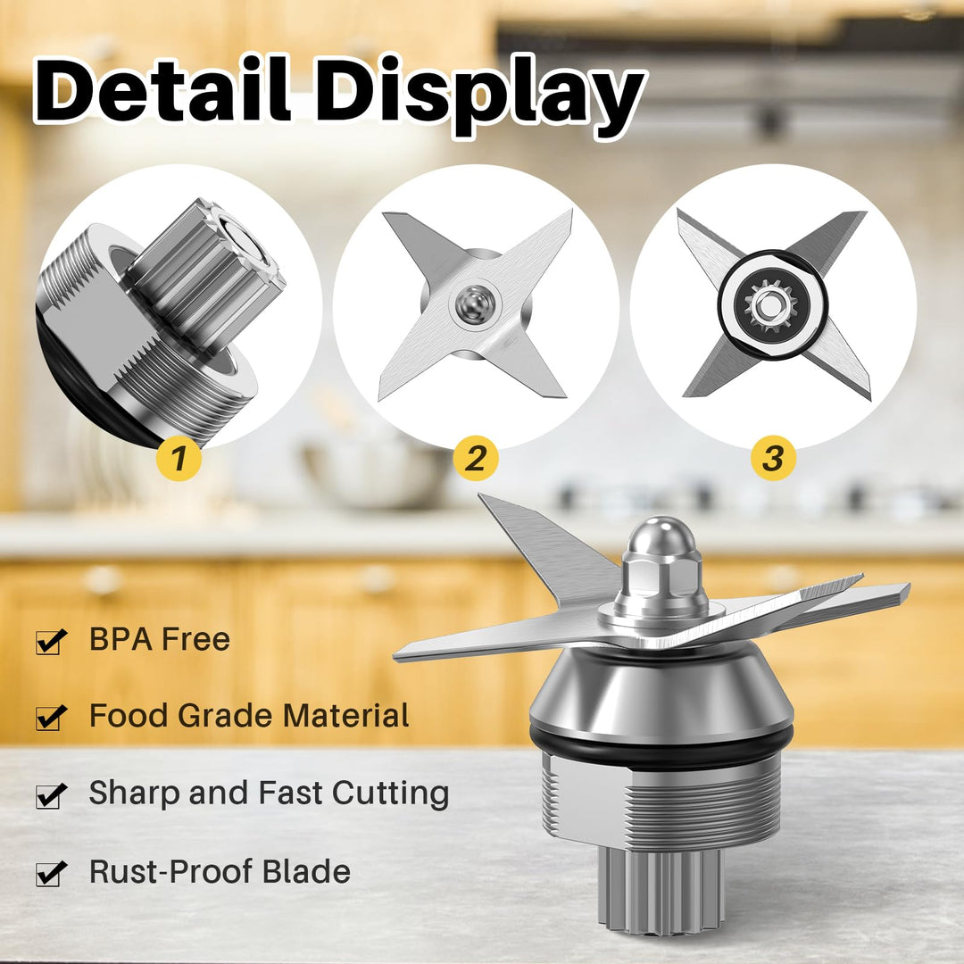 Blade Replacement Parts Compatible with Vitamix, Blender Wet Blade Replacement Assembly with Wrench and Drive Socket Replacement Compatible With Vitamix 64oz and 32oz Container
