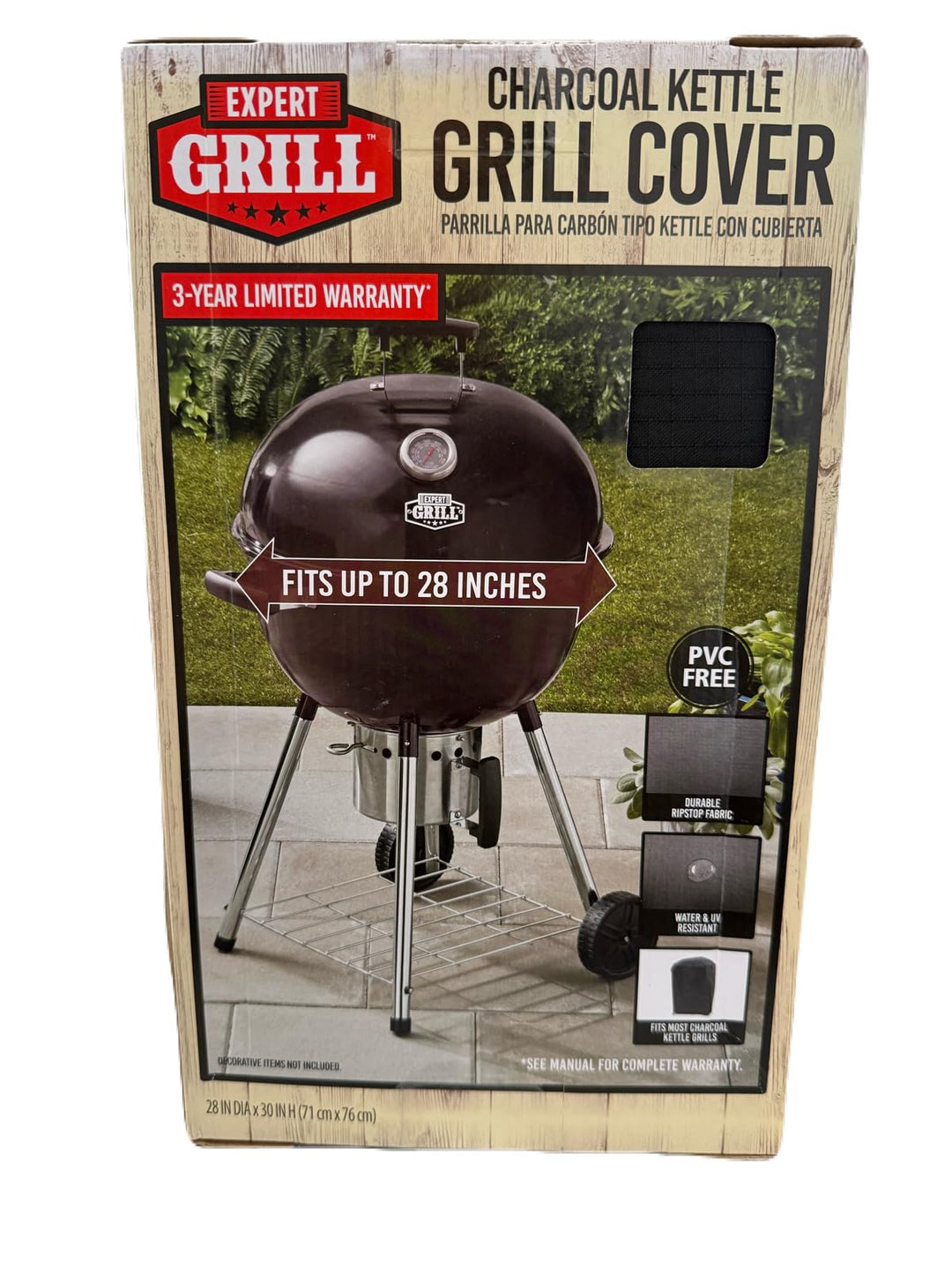 Expert Grill Charcoal Kettle Grill Cover, Black, Water-Resistant, PVC-Free, 28 x 30 Inches, with 3-Year Warranty
