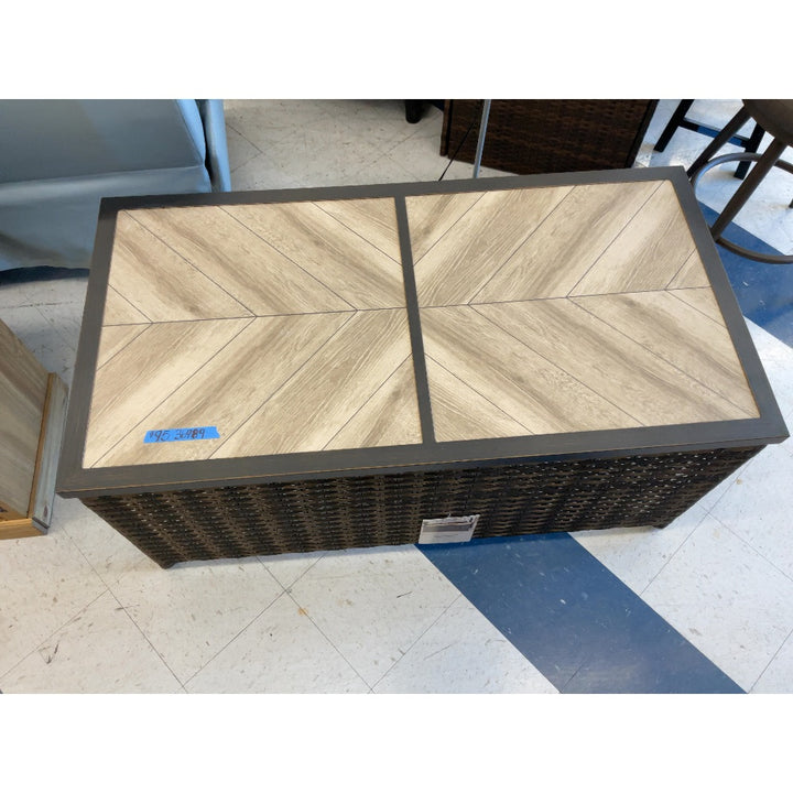 Wicker Coffee Table, Rectangular, Wood-look Tile Top, Outdoor