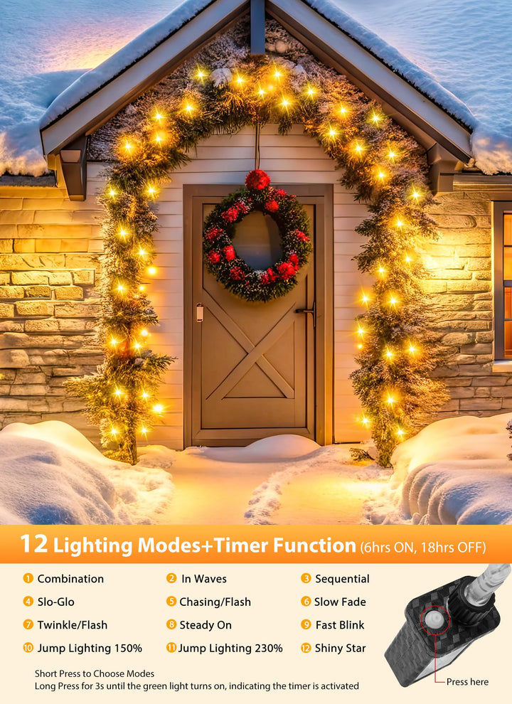 Christmas Tree Lights Outdoor - 98Feet 300 Led Twinkle Fairy Lights String with 8 Light Modes for Christmas Trees Garland Wreath Wedding Indoor Outdoor Holiday Decorations - Warm White