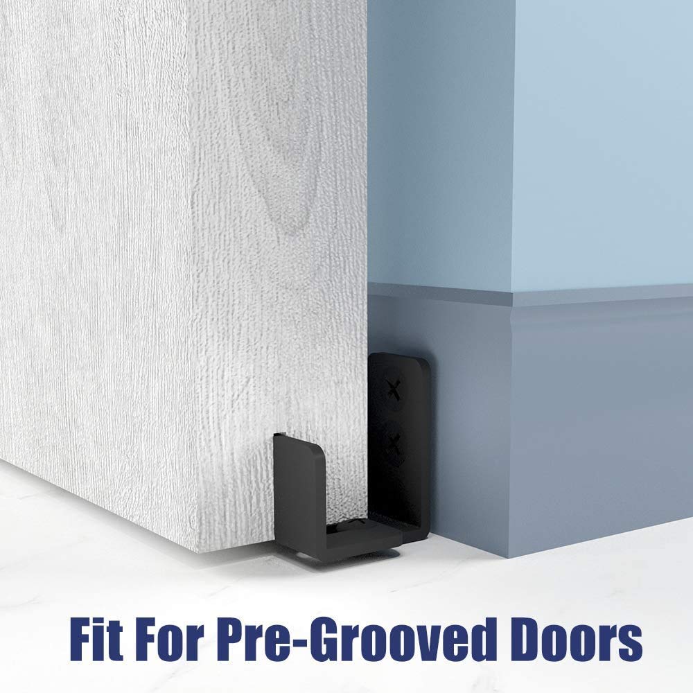 SMARSMITH Sliding Door Guide, New Low Profile Wall Mounted Barn Door Bottom Floor Guide with Adjustable Bracket for Barn Cabinet-Flush Bottom-Metal Hardware Matte Black 2 Pcs