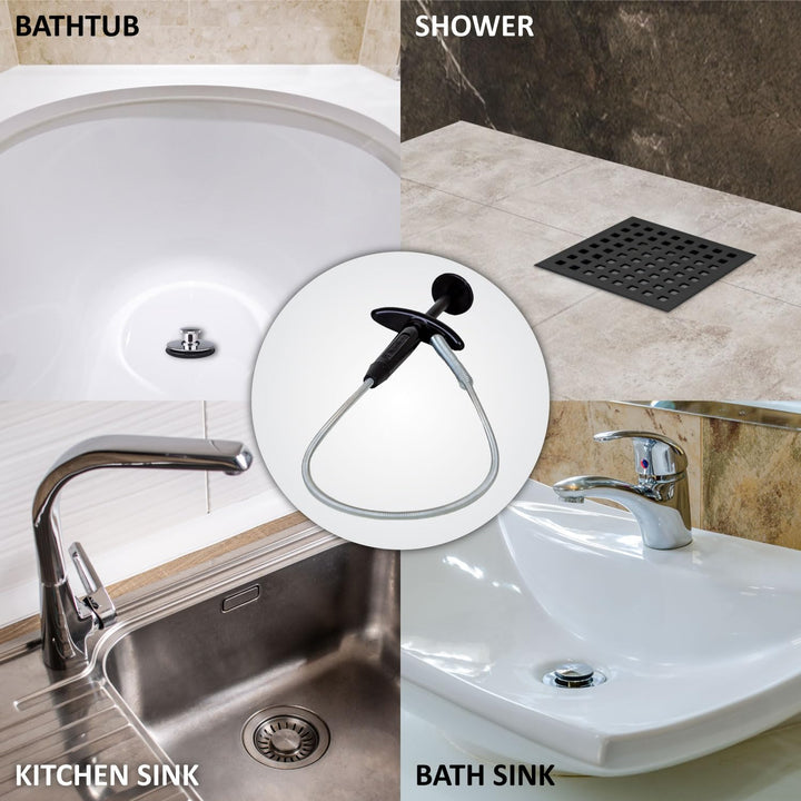 PF0412 24" Ergonomic Multipurpose Grabber Jewelry Retriever Pick-up Tool 22" Drain Clog Cleaner Auger Snake Hair Catcher for Kitchen/Bathroom Sink Tub Toilet