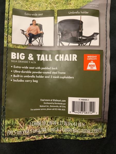 Ozark Trail Big & Tall Chair - Extra-Wide Seat, Padded Back, Umbrella Holder, 400 lbs Capacity Retail $30.68