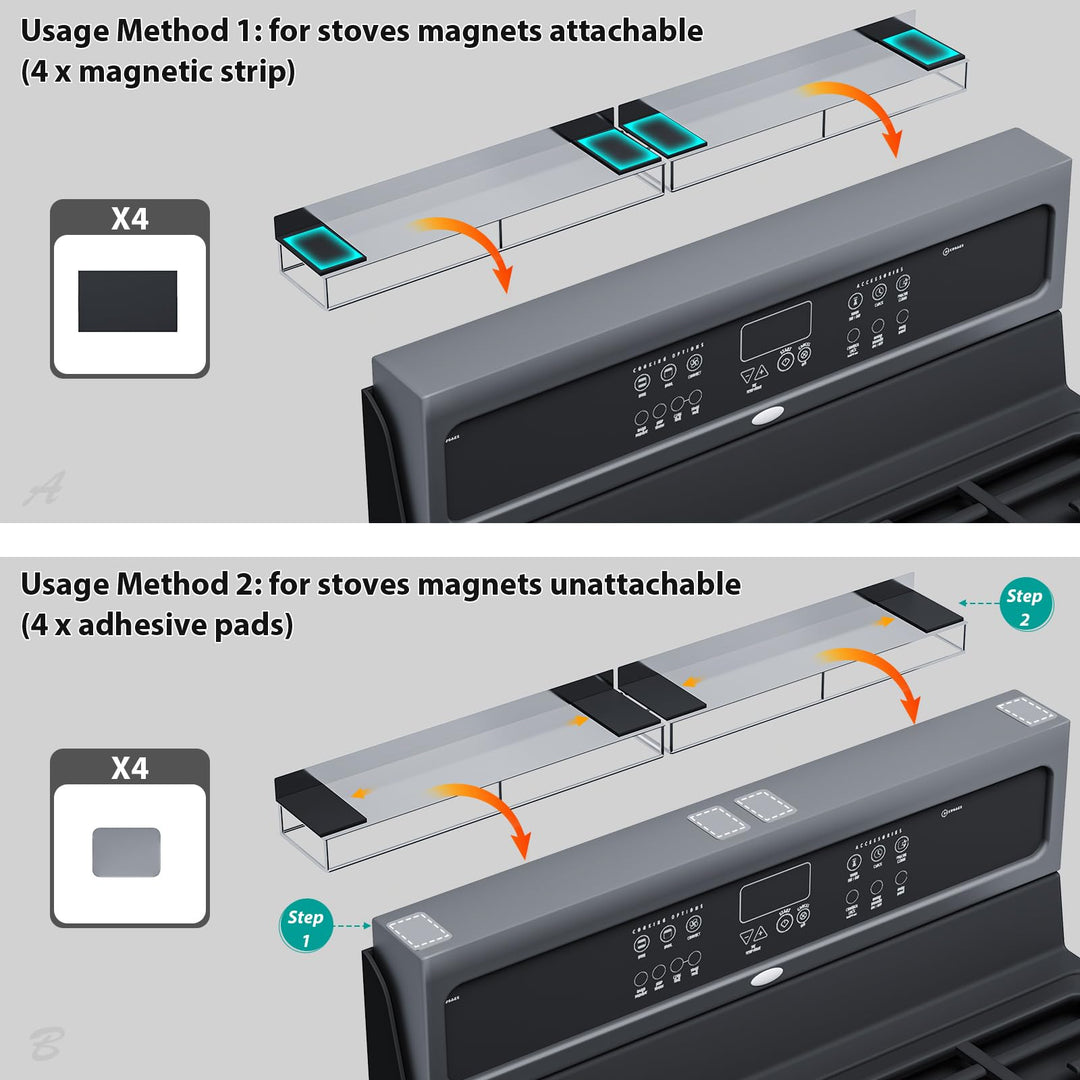SYDWORKSHOP 30" Magnetic Shelf for Stove tops, 2 Pack 15'' Stove Spice Racks Organizer with Strong Magnets and Adhesive Pads for Small Kitchens (Silvery)