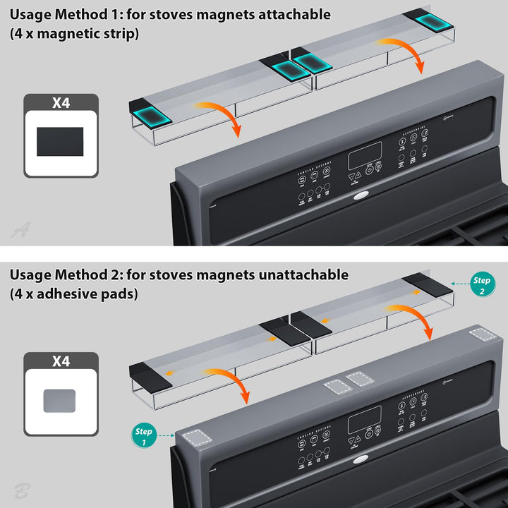 SYDWORKSHOP 30" Magnetic Shelf for Stove tops, 2 Pack 15'' Stove Spice Racks Organizer with Strong Magnets and Adhesive Pads for Small Kitchens (Silvery)