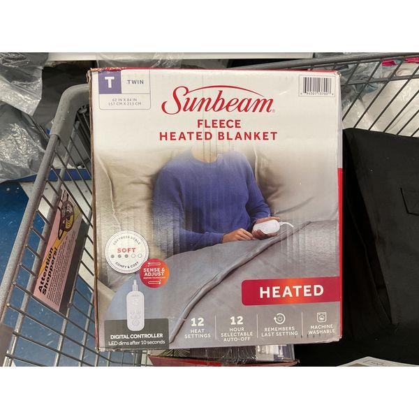 Sunbeam Fleece Heated Blanket, Twin - 12 Heat Settings, Auto-Off, Machine Washable Retail $40.00