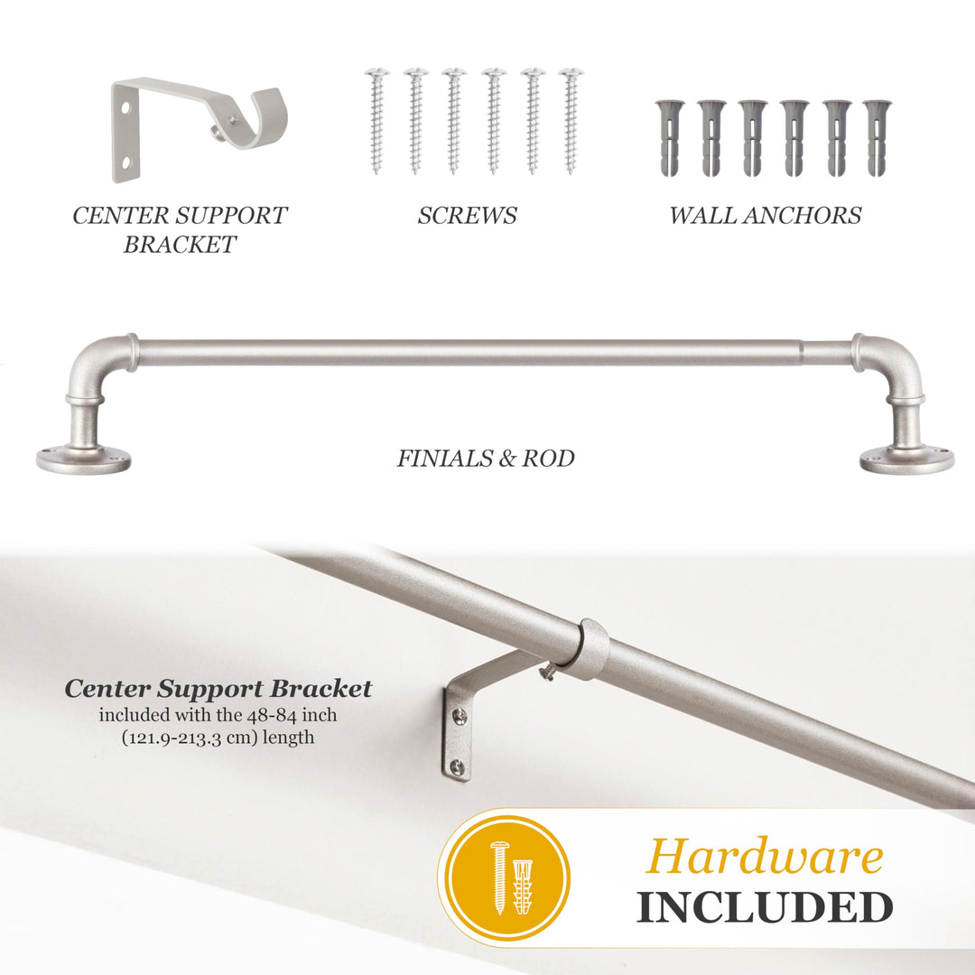 Kenney Adler Indoor/Outdoor Brushed Nickel Silver Curtain Rod, Adjustable 48 to 84 Inch Curtain Rod for Windows and Patio