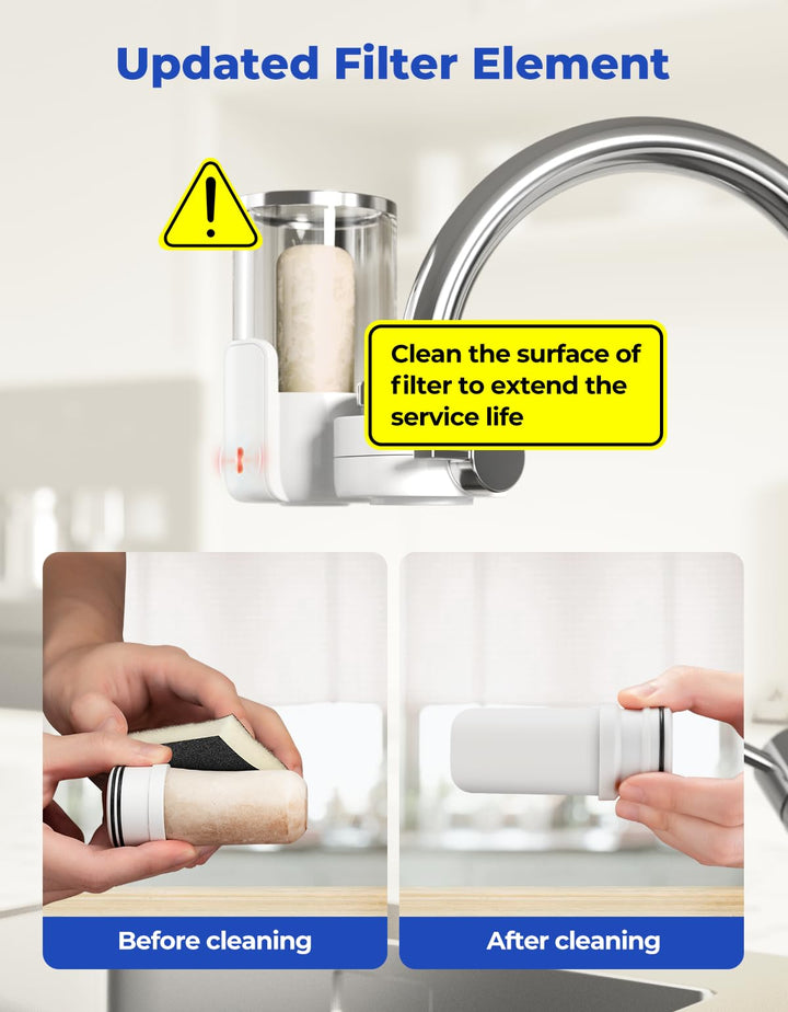 Reinmoson Faucet Water Filter for Sink Life Span Indicator & Transparent Shell, 400-Gallon Tap Water Filter System for Kitchen Sink, NSF Certified Reduces Lead Chlorine & Bad Taste
