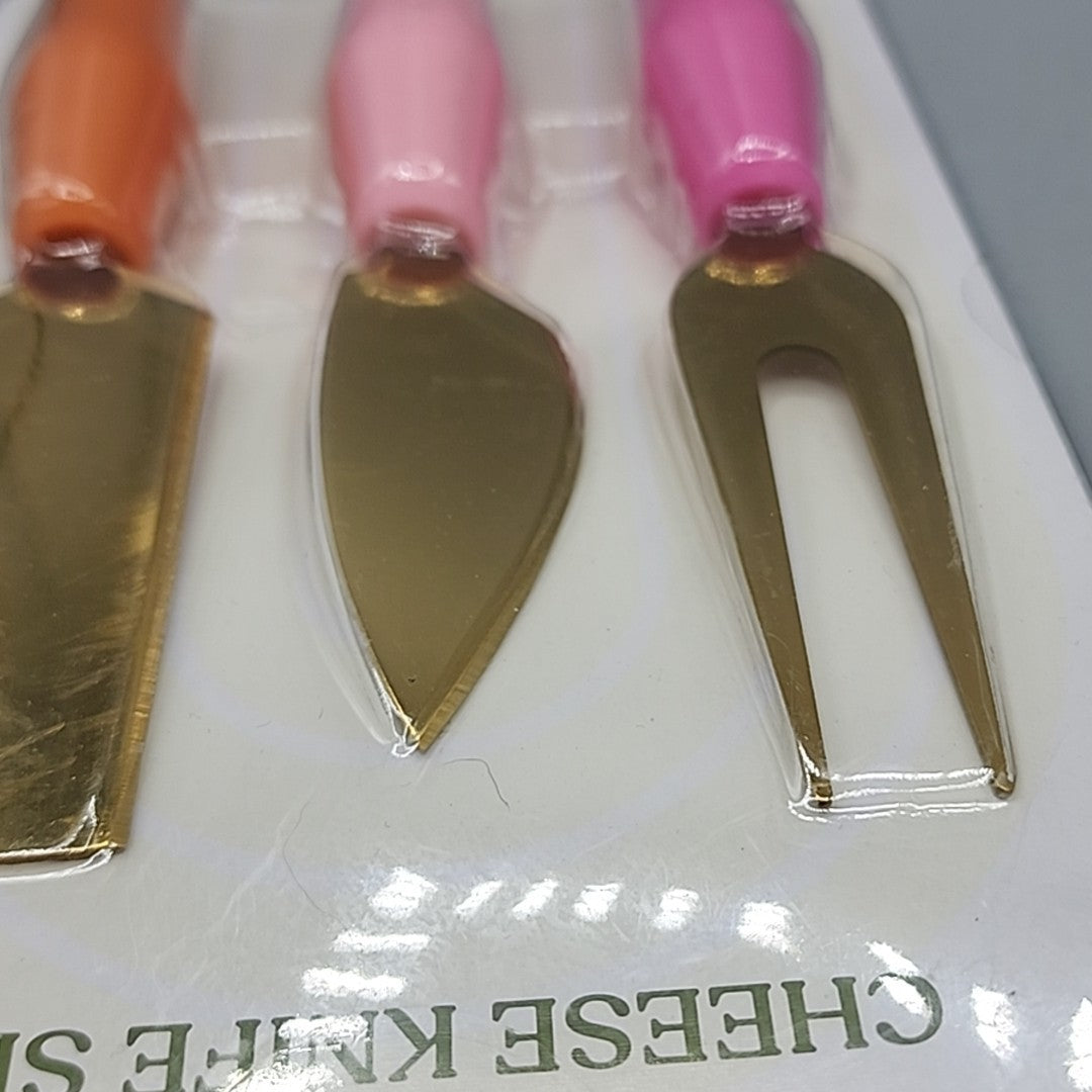 Cheese Knife Set - 3 Pieces with Colored Handles - Hand Wash Only