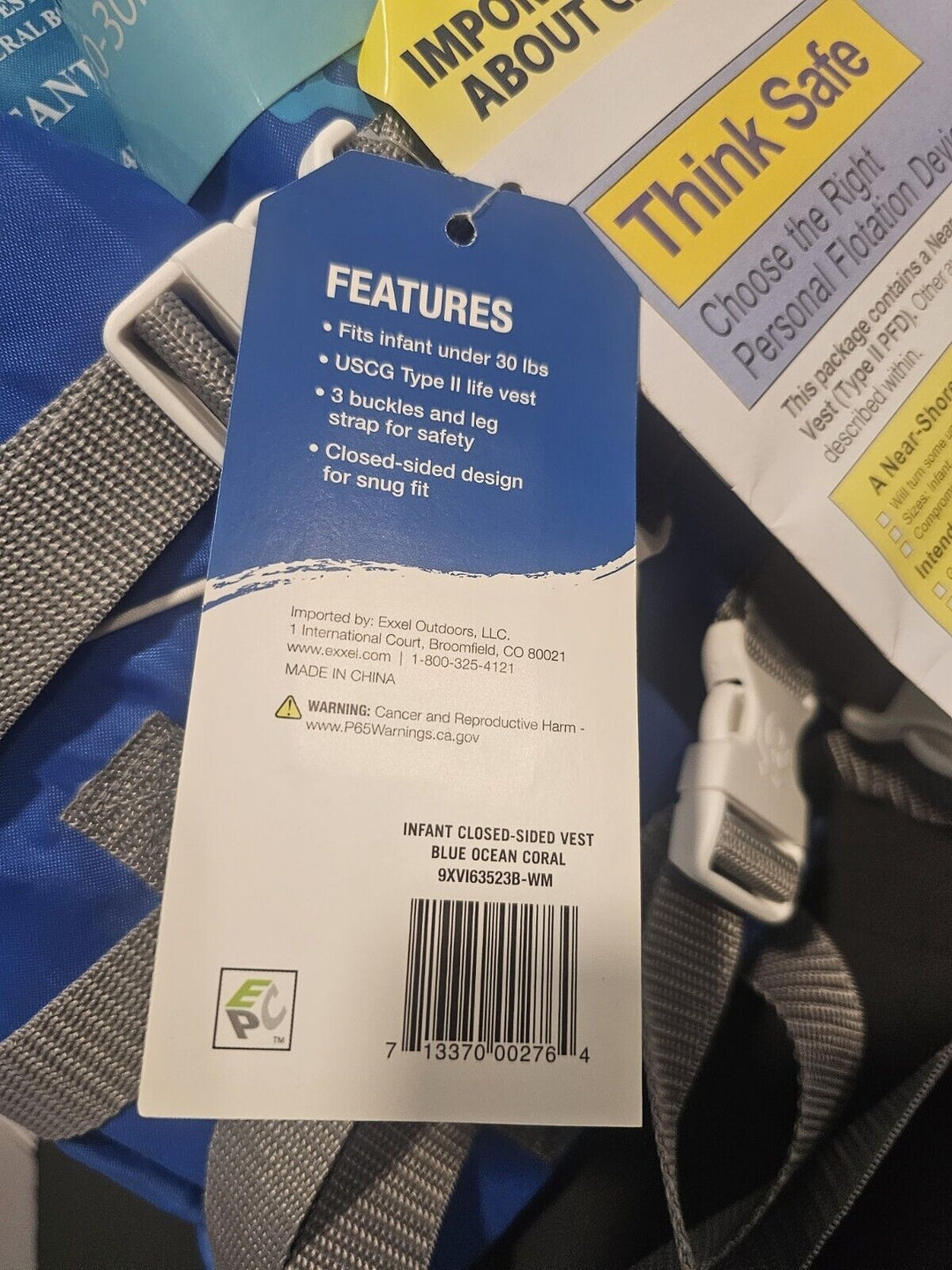 X2o Infant Closed Sided Life Vest  Blue  0-30 Lbs