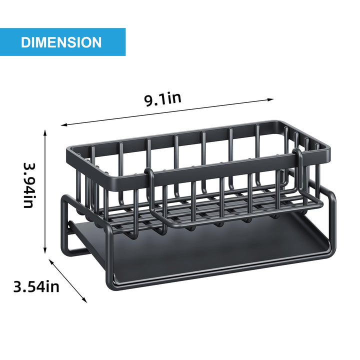 KOOSPACE Sponge Holder for Kitchen Sink, Kitchen Sink Caddy Organizer, Auto-Draining Sink Sponge Holder for Dish Brush Storage, Rustproof Steel Sponge Organizer with Removable Dish Cloth Rack (Black)
