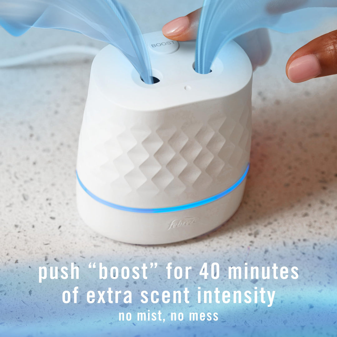 Febreze Plug Scent Booster in White, Continuous Scent Device Oil Diffuser, Compatible with Febreze Air Freshener Plug in Refills