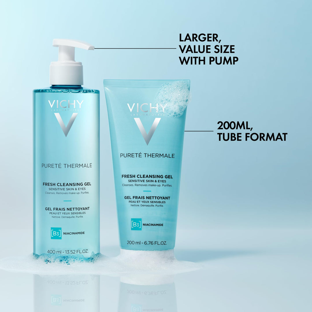 VICHY PuretÃƒÂ© Thermale Fresh Cleansing Gel, Formulated With Glycerin & Niacinamide, Gentle Gel Cleanser & Makeup Remover, Removes Impurities Without Overdrying, Safe For Sensitive Skin & Eyes