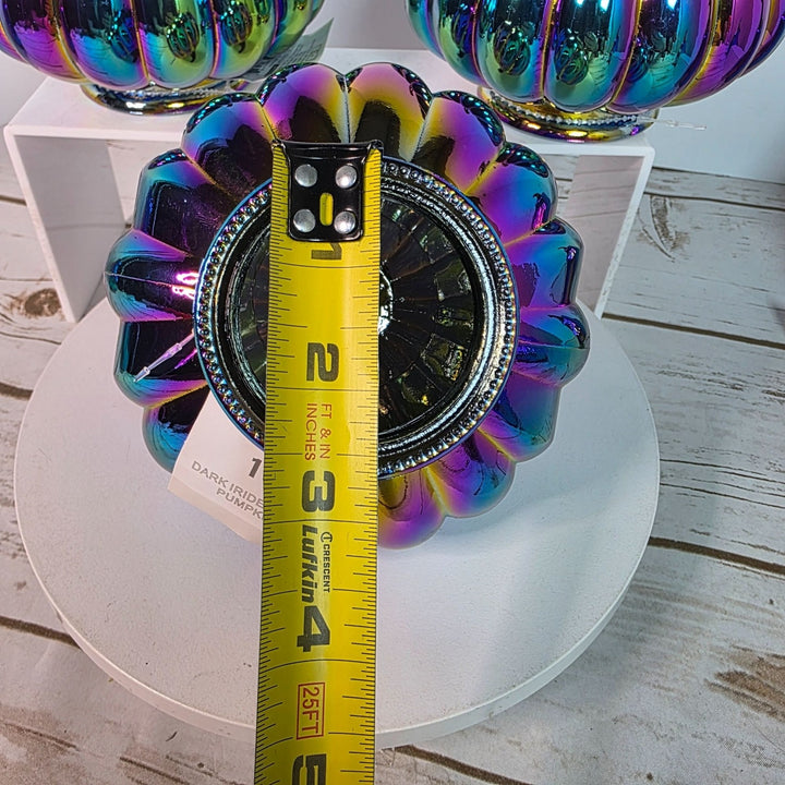 Set of 6 Dark Iridescent Glass Pumpkins & Gourds 5" Tall Decorative Accents