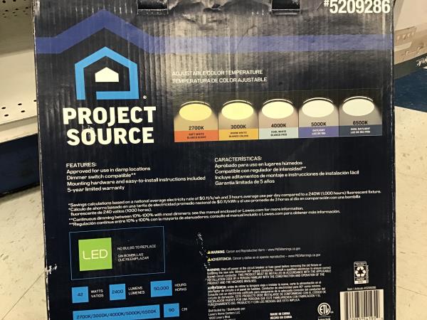 Project Source 17-in LED Flushmount Light - Adjustable Color Temperature, Nickel Finish Retail $60.00