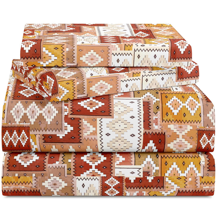 YIYEA Queen Sheets - Geometric - Luxury Double Brushed Microfiber Sheet Set- Lightweight Breathable Cooling Bed Sheets - 16" Deep Pocket, Shrinkage, and Fade Resistant - 4 PC