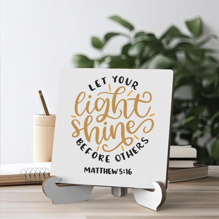 Bible Verse Table Desk Decor Inspirational Rustic Christian Wood Sign Plaque with Wooden Stand, Motivational Religious Positive Vintage Decor for Tabletop Desktop Shelf Shelves TV Cabinet Living Room