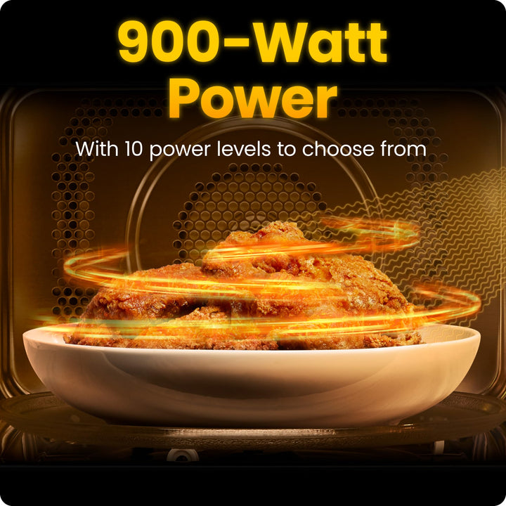 Chefman Countertop Microwave Oven 0.9 Cu. Ft., 900 Watts with 10 Power Levels, 6 Cooking Presets with One-Touch Express Cook, Eco Mode, Child Safety Lock, & Mute Button - Black