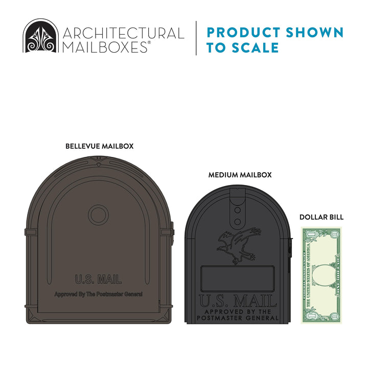 Architectural Mailboxes Bellevue Galvanized Steel Post Mount Mailbox, Compatibility Code G, 5591RZ-10, Rubbed Bronze, Large Capacity