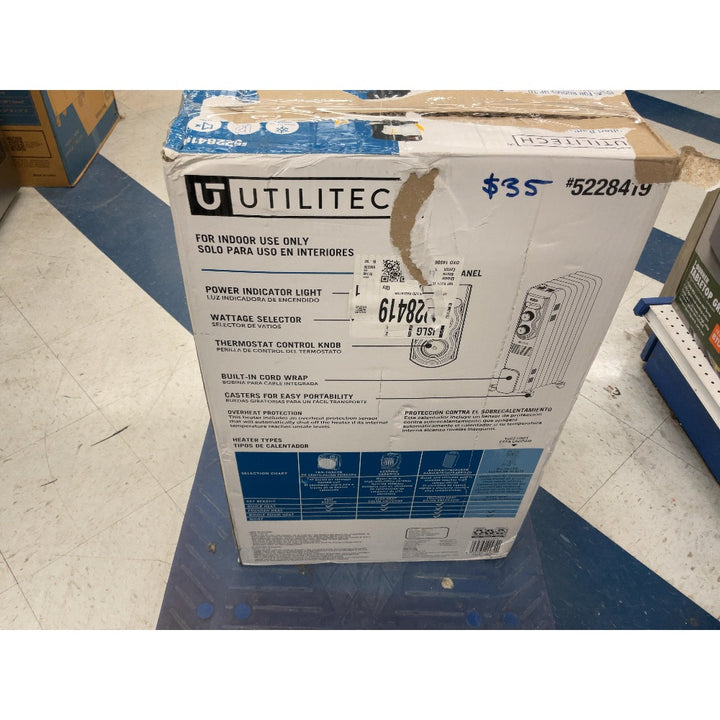 UTILITECH Oil-Filled Radiator, Adjustable Thermostat, 300 sq ft