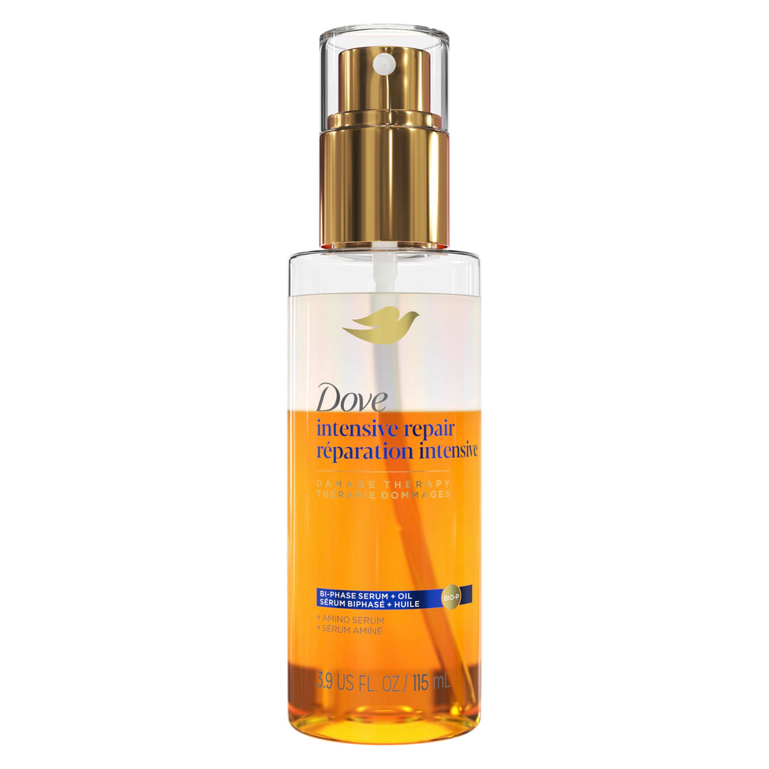 Dove Damage Therapy Intensive Repair with Amino Serum Bi-Phase Serum + Oil Hair Spray for Shine, Frizz Control, and Split Ends 3.9 oz