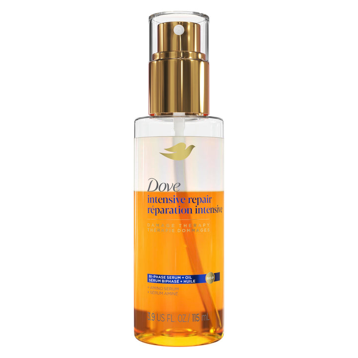 Dove Damage Therapy Intensive Repair with Amino Serum Bi-Phase Serum + Oil Hair Spray for Shine, Frizz Control, and Split Ends 3.9 oz