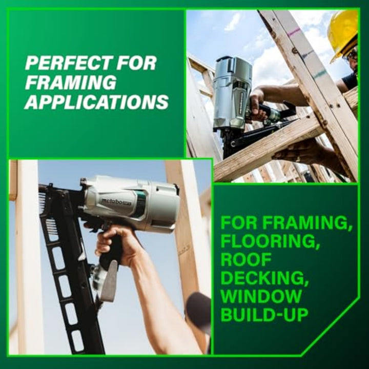 Metabo HPT Framing Nailer, Pro-Preferred Pneumatic Power Nailer & Framing Tool For Flooring, Roof Decking & More, Rapid Response Cylinder Valve, 21Ã‚Â° 2" to 3-1/4" Plastic Collated Nails, NR83A5(S)