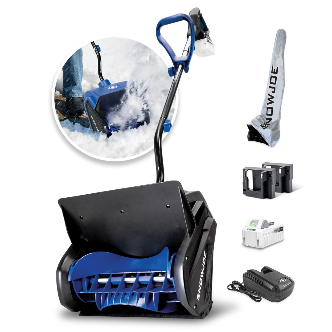 Snow Joe 24V iON+ Cordless Snow Shovel, Blue and Black, 13 Inch, with 4Ah Battery, Quick Charger, Battery Holder, Cover Retail $299.99