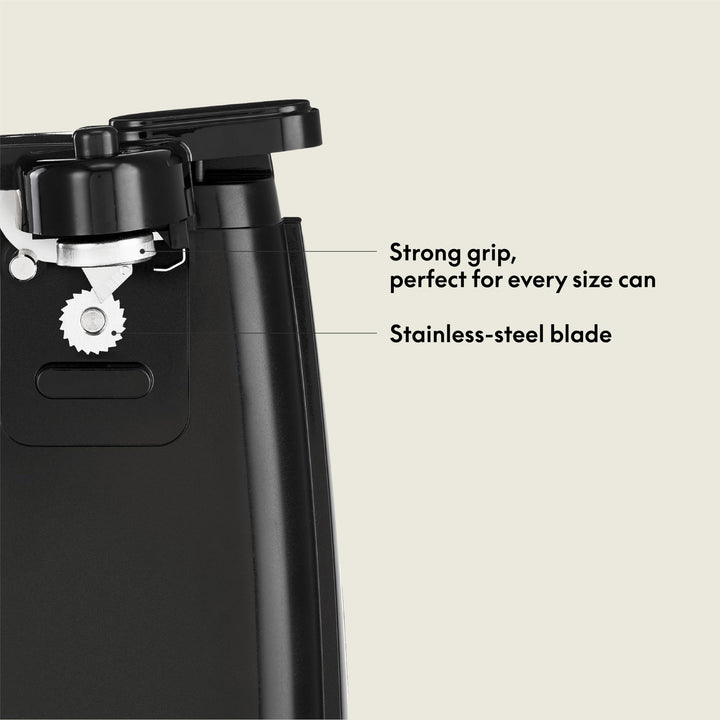 bella Electric Can Opener and Knife Sharpener, Removable Cutting Lever, Cord Storage, Stainless Steel Blade, Black