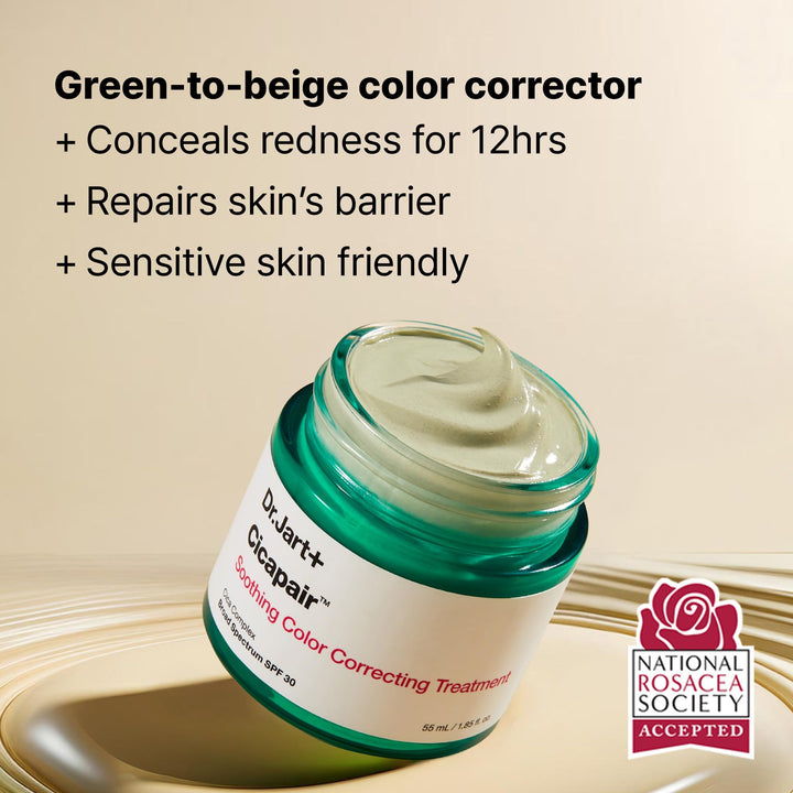 Dr.Jart+ Cicapair Soothing Color Correcting Treatment SPF 30 with Centella Asiatica Extracts | cc cream | Rosacea Treatment | Korean Skin Care, 0.5 Fl Oz