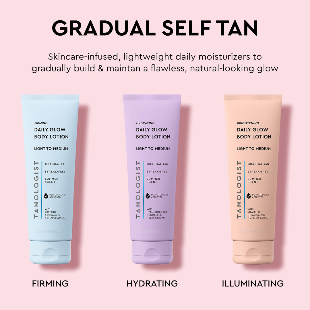 Tanologist Firming Daily Glow Body Lotion- Medium/Dark, Fast-Developing, Transfer-Proof Gradual Self Tanner, Summer Scent, Natural Not Orange, Lasts 7 Days, Vegan Formula, 8.45 fl oz