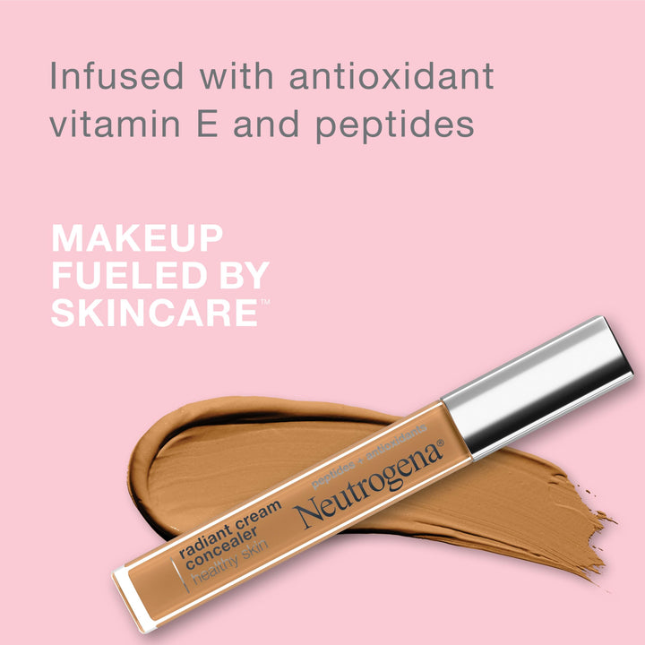 Neutrogena Healthy Skin Radiant Lightweight Brightening Cream Concealer with Peptides & Vitamin E Antioxidant, Non-Comedogenic, Bisque Light/Medium 02 neutral undertones, 0.24 fl. oz