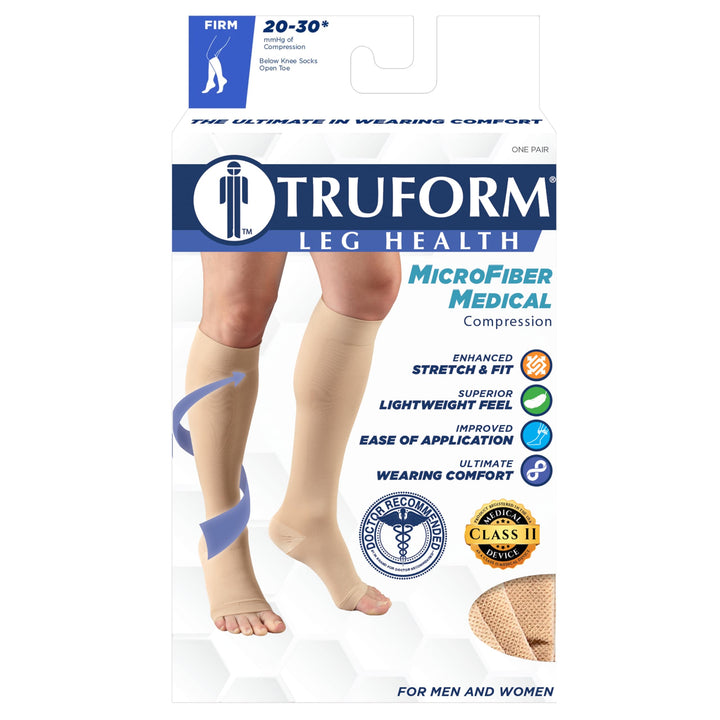 Truform 20-30 mmHg Compression Stockings for Men and Women, Knee High Length, Open Toe, Charcoal, Medium