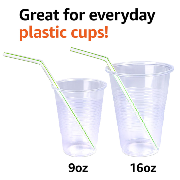 Amazon Basics Disposable Striped Plastic Flex Straws, 7.5" Long, Assorted Colors, 100 Count, Large Pack Retail $1.84
