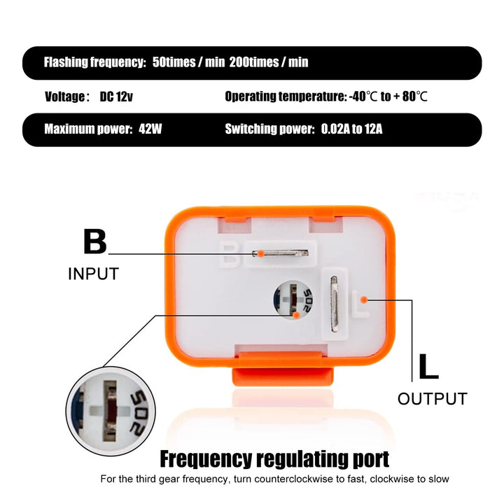 Hawyet 2 PCS 2-pin LED Car Steering Flasher Relay, 12V DC12 Adjustable Frequency Flasher Relay, Driving LED Turn Signal, Energy Saving and High Efficiency, Suitable for Cars and Motorcycles (Orange)