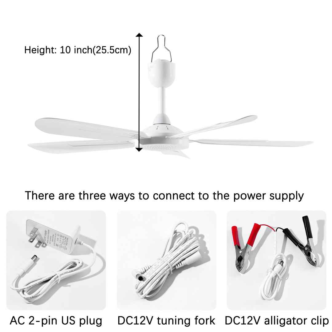 Mengnessly 28" Inch Ceiling Fan AC 110V/DC 12V Indoor Outdoor Gazebo Electric Fans for Tent with Remote Control Portable Hanging Plug in No Light White Bedroom Porch Quiet Small Room RV Garage Dorm Retail $49.80