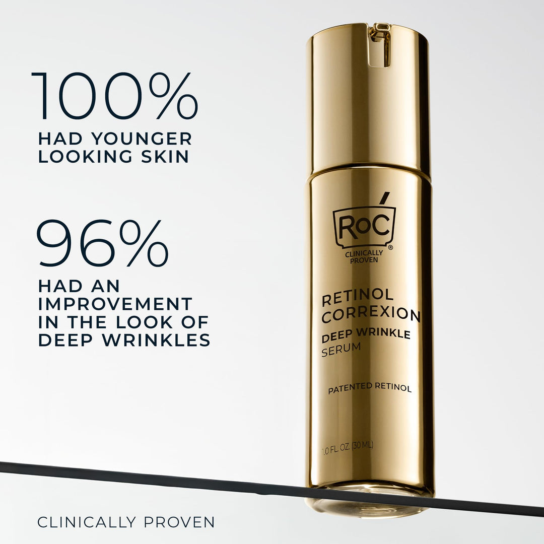 RoC Retinol Correxion Deep Wrinkle Retinol Face Serum with Ascorbic Acid, Anti-Aging Treatment for Fine Lines, Dark Spots, Post Acne Scars, 1 Oz (Packaging May Vary)