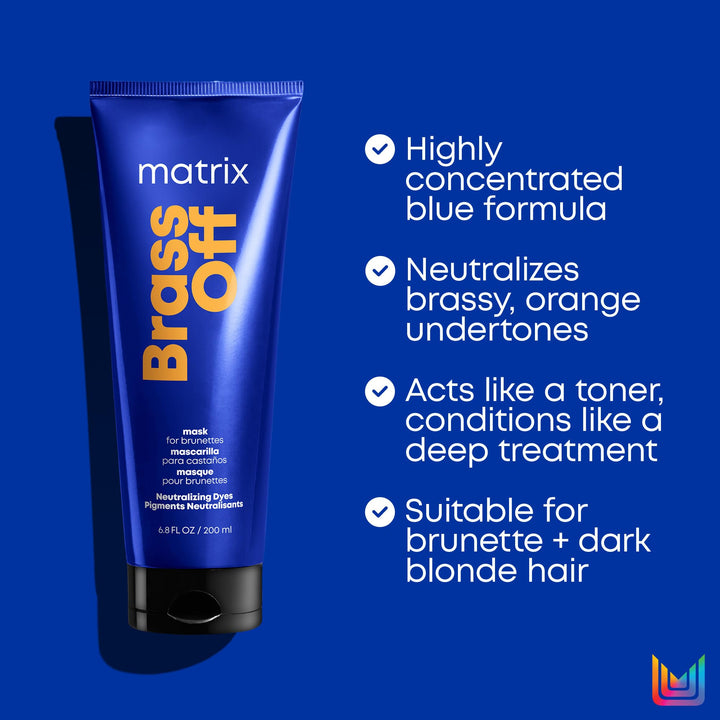 Matrix Brass Off Color Depositing Neutralization Hair Mask | Repairs & Protects Fragile Hair | For Color Treated Hair |Neutralizes Orange Tones | Color Depositing | Packaging May Vary | 6.8 Fl. Oz.