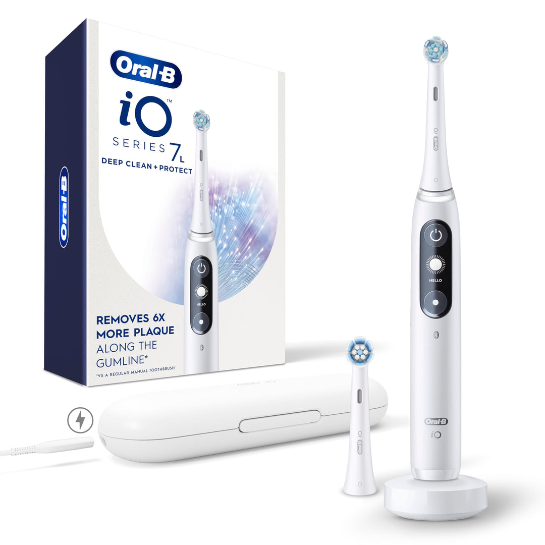 Oral-B iO Deep Clean + Protect Rechargeable Electric Toothbrush, White with a iO Series 7 Toothbrush, 2 Replacement Brush Heads, and a Charging Travel Case Retail $119.99