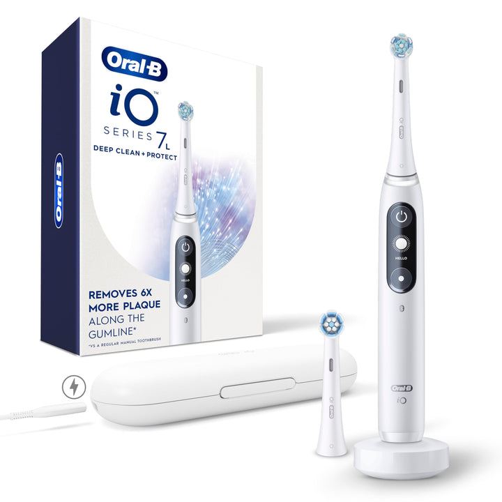 Oral-B iO Deep Clean + Protect Rechargeable Electric Toothbrush, White with a iO Series 7 Toothbrush, 2 Replacement Brush Heads, and a Charging Travel Case Retail $119.99