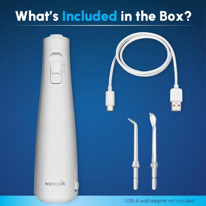 Waterpik Cordless Pulse Rechargeable Portable Water Flosser for Teeth, Gums, Braces Care and Travel with 2 Flossing Tips, Waterproof for Shower Use, ADA Accepted, WF-20 White, Packaging May Vary