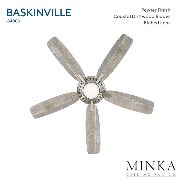 Baskinville 52-Inch Integrated LED Ceiling Fan with Light and Remote - Pewter with 5 Coastal Driftwood Blades by Minka Ceiling Fan Co. Retail $130.00