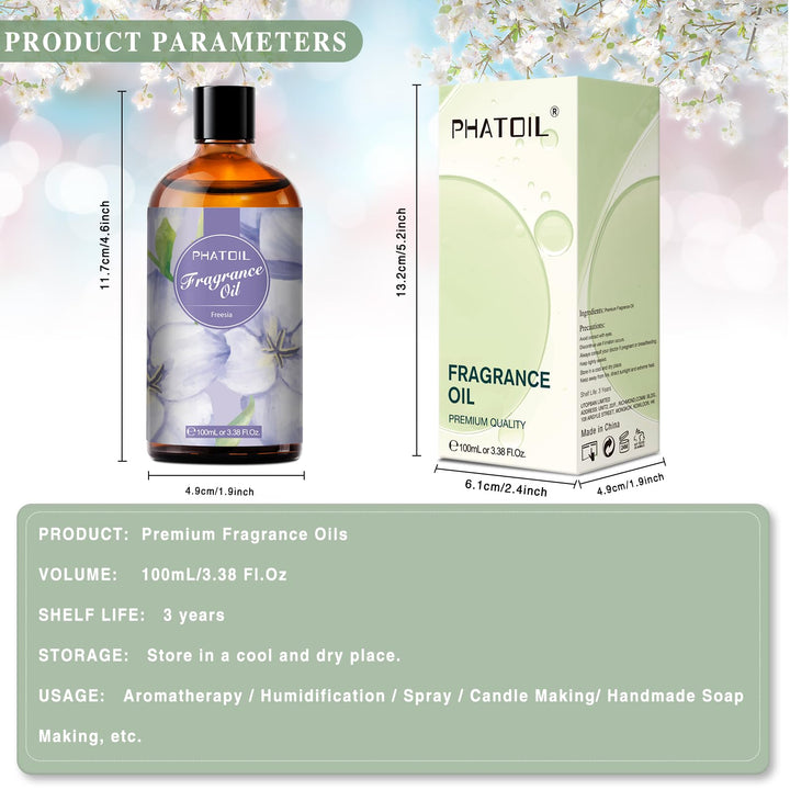 PHATOIL 3.38FL.OZ Freesia Fragrance Oils for Aromatherapy, Essential Oils for Diffusers for Home, Perfect for Diffuser, DIY Candle and Soap Making, DIY Scented Products - 100ml Retail $29.99