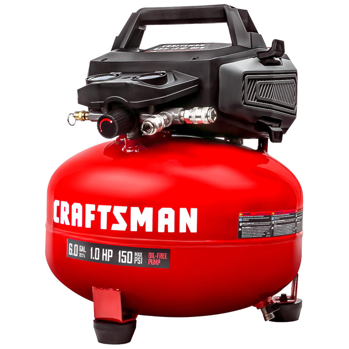 Craftsman Air Compressors 6 Gallon Portable Pancake Air Compressor,Oil Free Max 150 Psi 1.0HP 2.6 CFM@90PSI Electric Air Compressor Shop Air Compressor, CMXECXA02106410 Retail $199.97