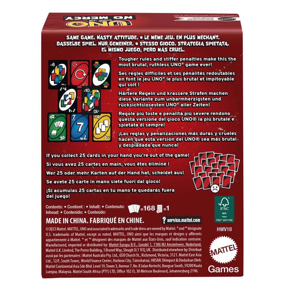 Mattel Games UNO Show Ã¢â‚¬Ëœem No Mercy Card Game for Kids, Adults & Family Parties & Travel with Extra Cards, Special Rules & Tougher Penalties
